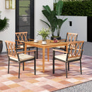 5 Piece Patio Acacia Wood Dining Set Solid Wooden Dining Furniture with Umbrella Hole