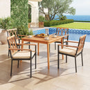 5 Piece Patio Acacia Wood Dining Set Solid Wooden Dining Furniture with Umbrella Hole