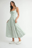 MABLE Floral Print Bustier Back Lace Up Midi Dress