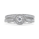 .925 Sterling Silver 1/2 Ctw Diamond Halo and Milgrain Engagement Ring Bridal Set (I-J Color, I3 Clarity) - Ring Size 7