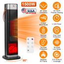 1500W Oscillating Ceramic Tower Space Heater with 3D Flame Portable Electric Heater with 3 Wind Modes 59-104℉Heating Remote Control 12H Timer Overheat
