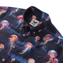 Men's Ocean Hawaiian Short Sleeve Cotton Resort Wear Shirt Jellyfish Print Luminescent Dreams By Amy