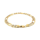 7.0mm 14K Yellow Two Tone Solid Pave Figaro Bracelet