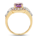 14K Yellow Gold Plated 2.28 Carat Genuine Amethyst, Tanzanite And White Topaz .925 Sterling Silver Ring