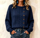 Womens Knitted Casual Comfortable Long-Sleeve T-Shirt With Buttons