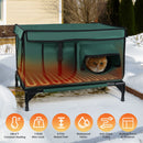 Waterproof Heated Cat House Outdoor Weatherproof Insulated Kitty Shelter Feral Cat Heating Bed with Heating Pad Anti-Chew Cord 2 Doors 3 Windows for I