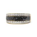 14K Yellow Gold Plated .925 Sterling Silver 1 1/4 Cttw White and Black Treated Diamond Multi Row Band (Black/I-J Color, I2-I3 Clarity) - Size 10