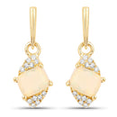 0.57 Carat Genuine Ethiopian Opal and White Diamond 14K Yellow Gold Earrings