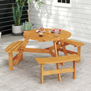 6-Person Round Picnic Table Set with 3 Built-in Benches and Umbrella Hole