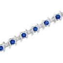 .925 Sterling Silver, Lab-Grown Gemstone and 4 Cttw Round Diamond Tennis Bracelet (H-I Color, I1-I2 Clarity) - Created Blue Sapphire, September Birthstone