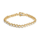 14K Yellow Gold Plated .925 Sterling Silver 1/10 Cttw Diamond Open Circle Beaded Wheel Link Tennis Bracelet (I-J Color, I3 Clarity) - 7.25"