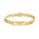 14K Yellow Gold Plated .925 Sterling Silver Diamond Accent Inlaid Cross Cuban Link Bracelet (I-J Color, I3 Clarity)- 7.25"