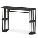 60 Inch Long Bar Table Narrow with Faux Marble Tabletop and Storage Shelves
