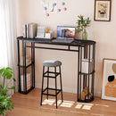 60 Inch Long Bar Table Narrow with Faux Marble Tabletop and Storage Shelves
