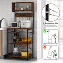 60 Inch Tall Microwave Stand with Open Shelves and 10 Hanging Hooks-Rustic Brown