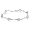 .925 Sterling Silver 1.0 Cttw Diamond Cluster Miracle-Set Station & Twisted Bar 7" Tennis Bracelet (H-I Color, I1-I2 Clarity)