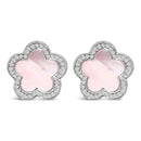 14K White Gold Mother of Pearl and 1/5 Cttw Diamond Halo Star Stud Earrings