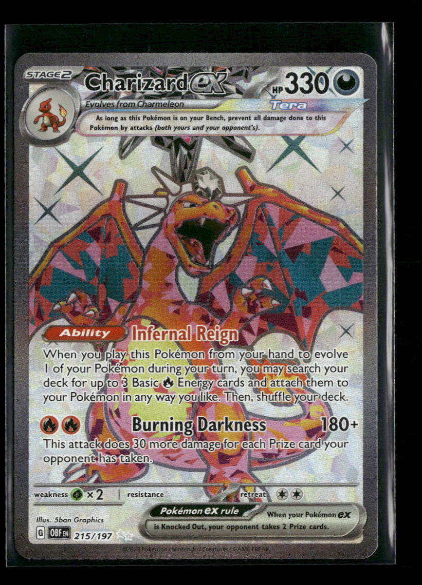 pokemon card 215 197 Charizard EX 2023 Obsidian Flames Ultra Rare #215 PSA Authenticated 10 Pack Art:Decidueye Shop All Commemorate your favorite tabletop Infectious Inquiry from Phyrexia: