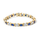 14K Yellow Gold 1.00 Cttw Alternating Diamond and 6 1/2 Cttw Oval Blue Sapphire Link Bracelet (H-I Color, SI1-SI2 Clarity) - 7" Inches