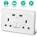 UK Wall Outlet Dual Wall Plug Socket Duplex 2.1A USB Wall Charger with Plug Switch Light Indicator