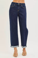 RISEN Slouchy Cropped Boyfriend Jeans With Cuffed Hem