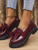 Bow PU Leather Round Toe Loafers