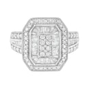 .925 Sterling Silver Round and Baguette Diamond Cathedral Ring (0.75 Cttw, H-I Color, I2-I3 Clarity) - Size 7