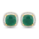 4.40 Carat Dyed Emerald and White Diamond .925 Sterling Silver Earrings