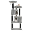62 Inch Tall Cat Tower with Scratching Posts and Soft Flannel Covering-Light Gray