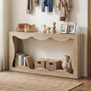 63 Inch Console Table 2-Tier Narrow Entryway Table with Wavy Edge Storage Shelf