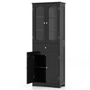 63 Inch Tall Bathroom Storage Cabinet with 2 Glass Doors and Adjustable Shelves Drawer