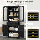 63 Inch Tall Bathroom Storage Cabinet with 2 Glass Doors and Adjustable Shelves Drawer