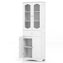 63 Inch Tall Bathroom Storage Cabinet with 2 Glass Doors and Adjustable Shelves Drawer