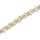 Two-Tone 10K Yellow Gold over .925 Sterling Silver 1.0 Cttw Diamond S-Curve Link Miracle-Set Tennis Bracelet (I-J Color, I3 Clarity) - 7"