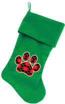 Velvet Christmas Stocking Screen Printed, "Argyle Paw"