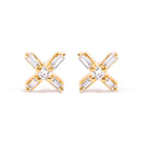 10K Yellow Gold 1/10 Cttw Round and Baguette Diamond Criss Cross X Stud Earring (H-I Color, I1-I2 Clarity)