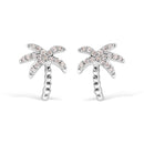 10K White Gold 1/10 Cttw Diamond Encrusted Palm Tree Stud Earrings (H-I Color, I1-I2 Clarity)
