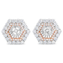 14K Rose and White Gold 1 7/8 Cttw Round Diamond Double Halo Earring Jacket for 6mm Round Studs (G-H Color, VS2-SI1 Clarity)