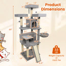 65 Inch Tall Multi-level Cat Tree with 3 Upholstered Perch and 2 Cat Condos