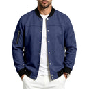Mens Suede-Blend Casual Sporty Stand-Neck Jacket With Buttons