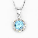 2.32 Carat Genuine Swiss Blue Topaz and White Diamond 14K Yellow Gold with .925 Sterling Silver Pendant