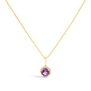 10K White Gold Purple Amethyst and 1/10 Cttw Diamond Accent Halo Pendant Necklace