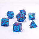 Wizard Solid Metal Polyhedral Dice Set - Blue with Red