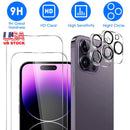 2Pcs HD Clear Screen Protectors 2Pcs Camera Len Protectors Tempered Glass Film Full Coverage Screen Protector Set Fit for IOS Phone 14/14Plus/14Pro/14