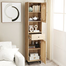 67 Inch Tall Bathroom Cabinet PE Rattan Floor Cabinet with 2 Doors-Natural