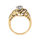 10K Yellow Gold 1/2 Cttw Round and Baguette Diamond Flower Swirl Cocktail Ring (I-J Color, SI2-I1 Clarity) - Ring Size 7