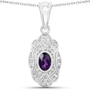 0.54 Carat Genuine Amethyst and White Topaz .925 Sterling Silver Pendant
