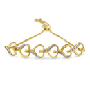 10K Yellow Gold over .925 Sterling Silver Diamond Accented Open Hearts 6â€-9†Adjustable Chain Bolo Bracelet