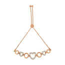 14K Rose Gold Plated .925 Sterling Silver Diamond Accent Circle and Heart Link Adjustable 6â€-10†Bolo Bracelet