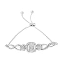 .925 Sterling Silver Diamond Cushion Frame Heart-Sides Twist 4â€-10†Adjustable Bolo Tennis Bolo Bracelet (I-J Color, I3 Clarity)